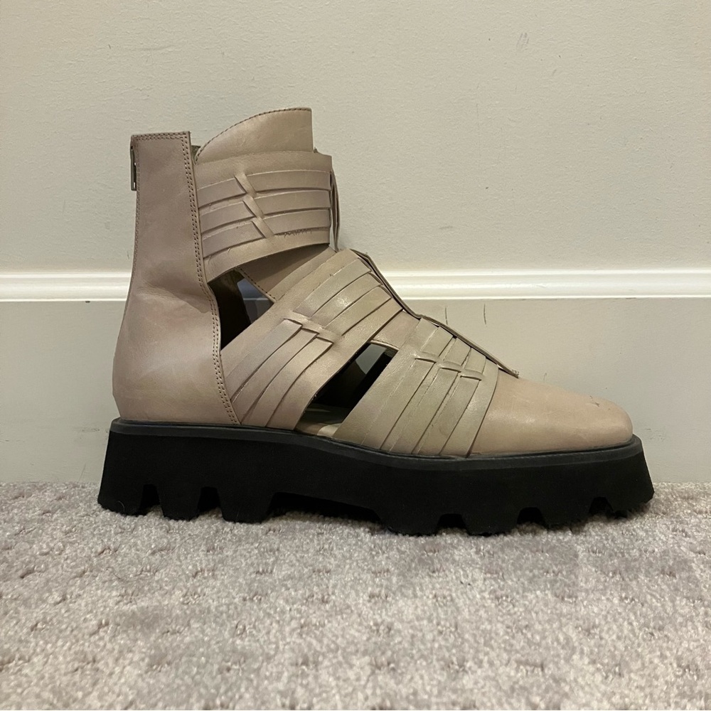 Free People cream / black ankle boots with cutouts.  Like new!